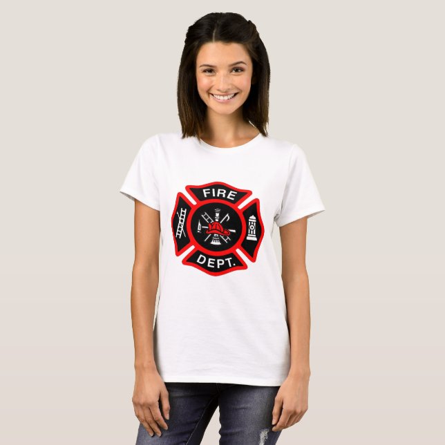 T-shirt Logo du service d'incendie Badge noir et rouge (Devant entier)