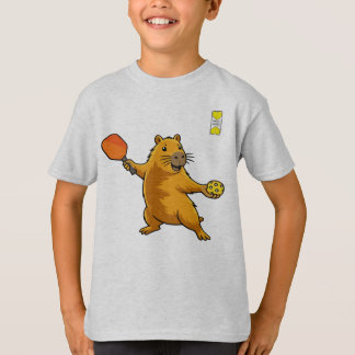 T-shirt logo Friendly Pickleball et capybara avec une raqu