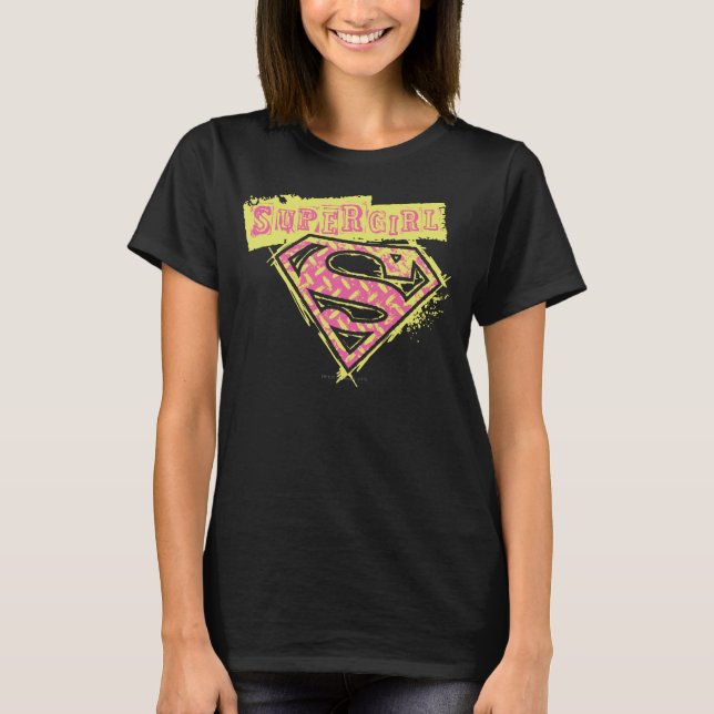 T-shirt Logo Supergirl Grunge Rose (Devant)