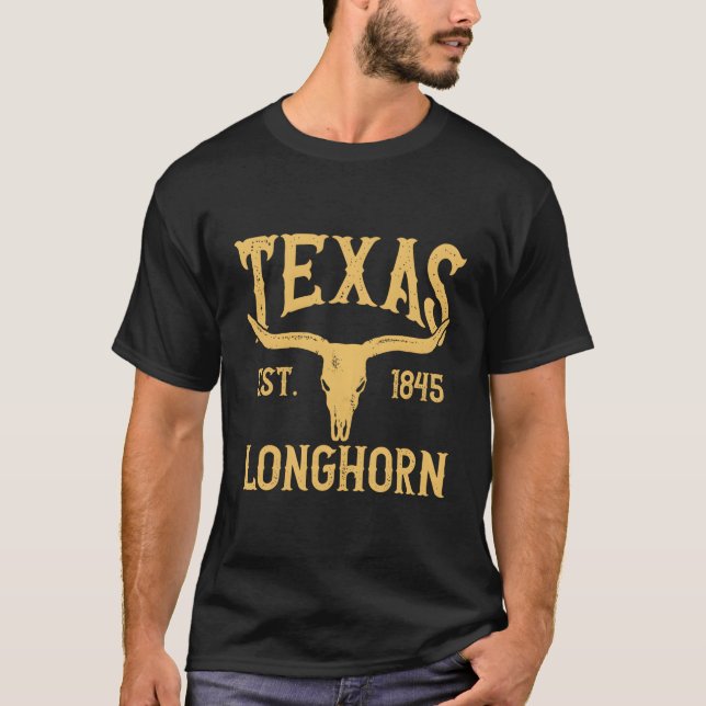 T-shirt Lone Star State Funny Texas Est 1845 Longhorn (Devant)