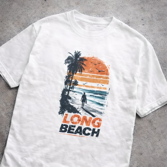 T-shirt Long Beach California Retro Sunset Palm Tree Beach (Créateur téléchargé)