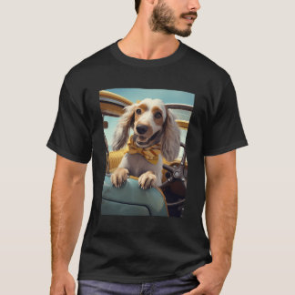 T-shirt Long Dachshund Haired Portant Une Voiture De Condu