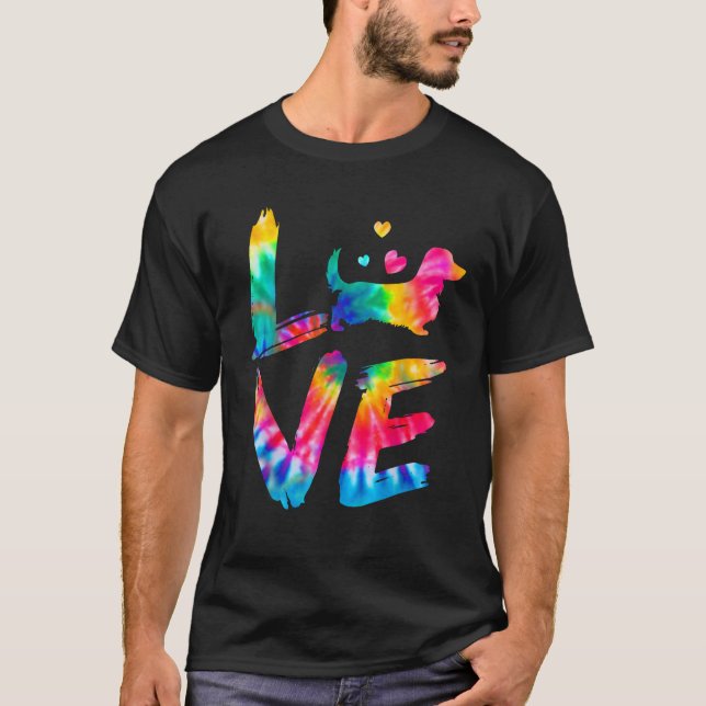 T-shirt Long Haired Dachshund Tie Dye Love Dog Mom Dad  (Devant)