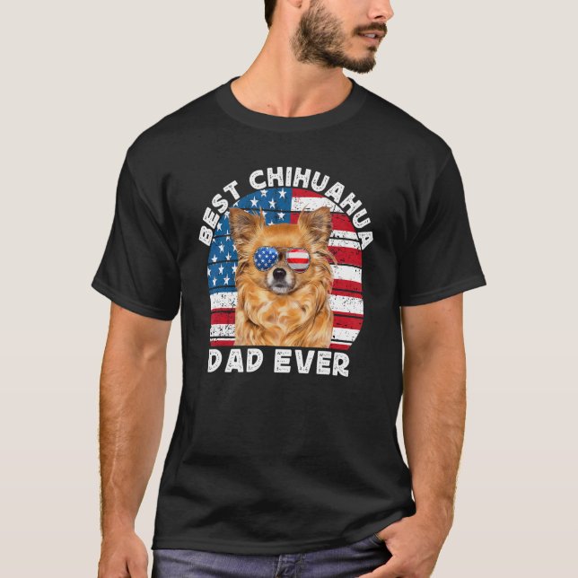 T-shirt Long Haired Hair Chihuahua Dad Chiwawa Dog America (Devant)