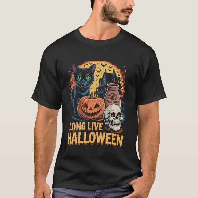 T-shirt Long Live Halloween Funny Pumpkin Halloween Black  (Devant)