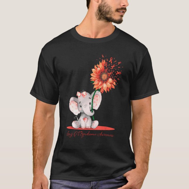 T-shirt Long Q Syndromes Awareness Cute Elephant Sunflowe (Devant)