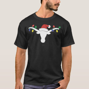 T-shirt Longhorne blanche avec lumières de Noël et chapeau