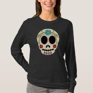T-shirt Longue chemise de douille de gros crâne de sucre
