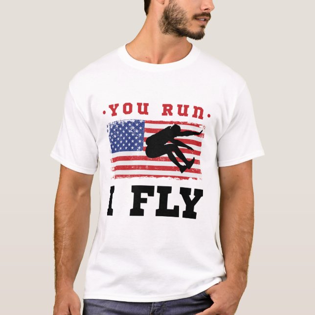 T-shirt Longue Sauter Drapeau Américain Vous Exécutez Je V (Devant)