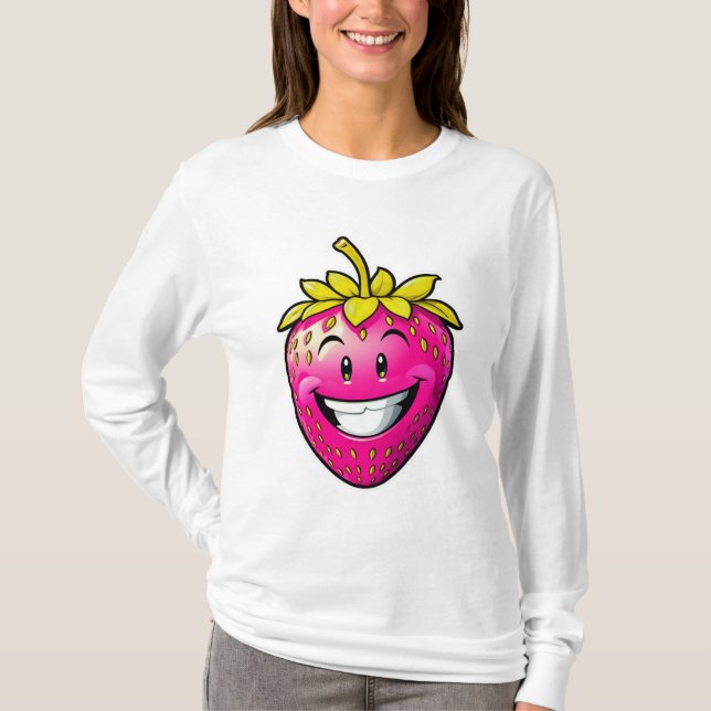 T-shirt Longueur à la fraise rose (Devant)