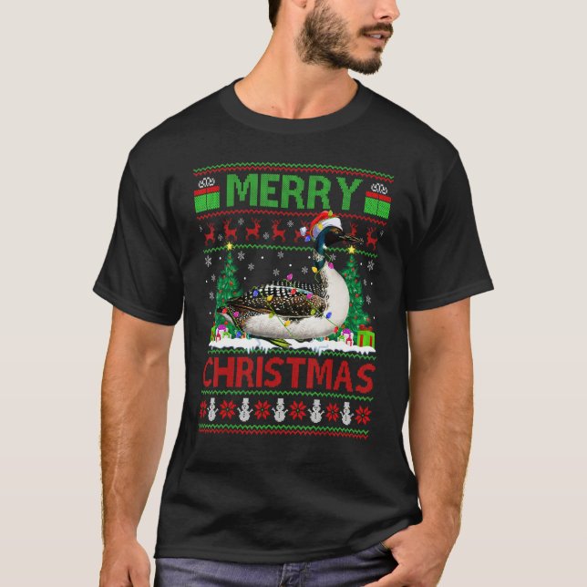T-shirt Loon Bird   Xmas Tree Lights Ugly Santa Loon Chris (Devant)