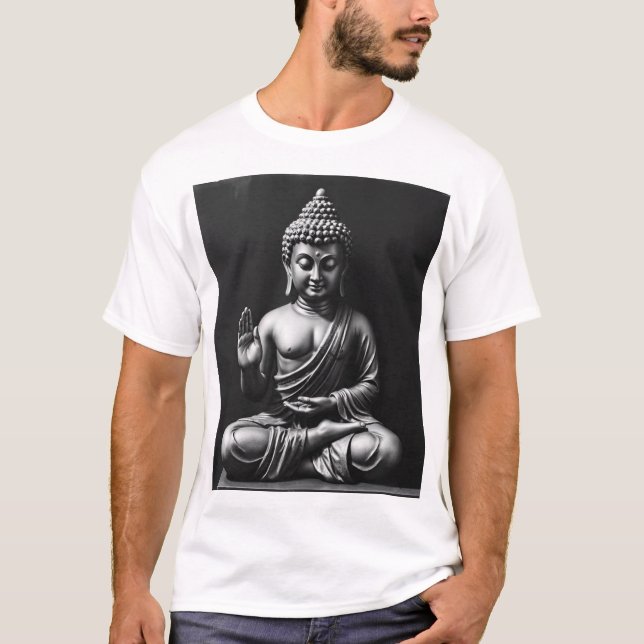 T-shirt Lord Bouddha - Portrait d'art du charbon (Devant)