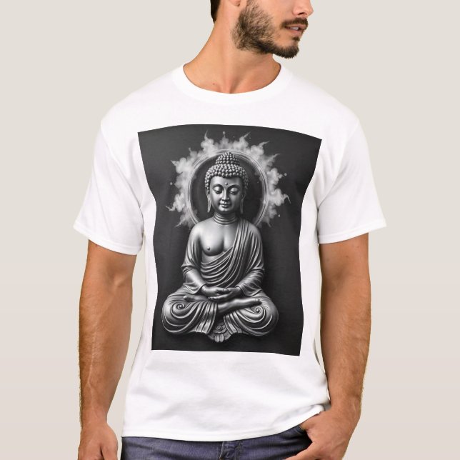 T-shirt Lord Buddha - Serene Charcoal Art Portrait (Devant)