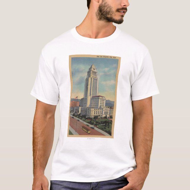 T-shirt Los Angeles, CAView de ville hôtel et funiculaire (Devant)