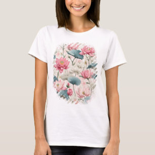 T-shirt Lotus romantique en rose, crème et vert tendre
