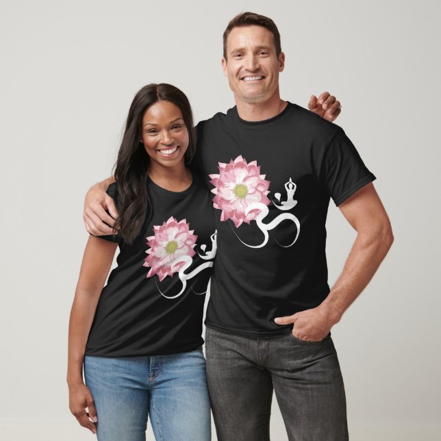 T-shirt Lotus Rose Yoga Fleur et Calligraphie Zen Om Aum (Unisexe)