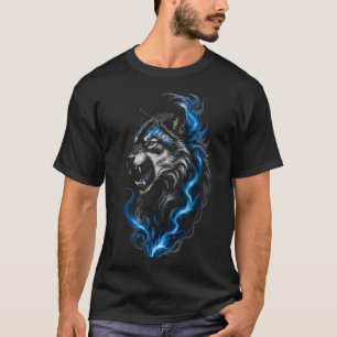 T-Shirt Loup à Feu Bleu Tee Graphique Loup Fanta
