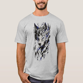 T-shirt Loup à flamme tribale - Énergie monochrome