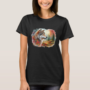 T-shirt Loup à l'aquarelle dans la forêt
