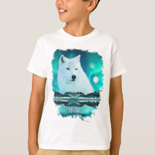 T-shirt Loup arctique et nuit magique avec aurores boréale