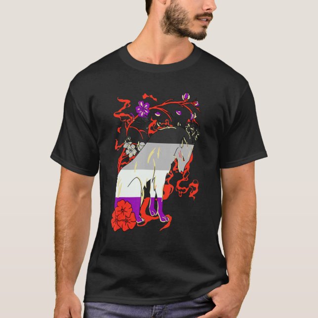 T-shirt Loup Asexuel Lgbqa Ace Flower Asexuality Pride Ase (Devant)