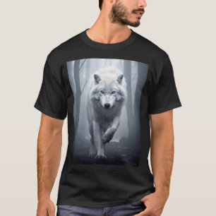 T-shirt Loup blanc dans la forêt de Foggy