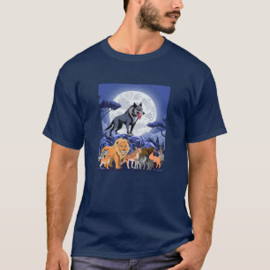 T-shirt Loup de glace en Pleine lune avec des animaux de l