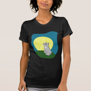 T-shirt Loup délabré mignon avec la lune