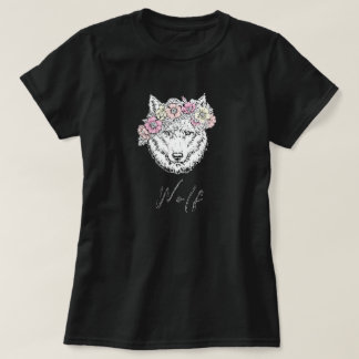 T-shirt Loup foncé Vintage rose jaune Fleur florale