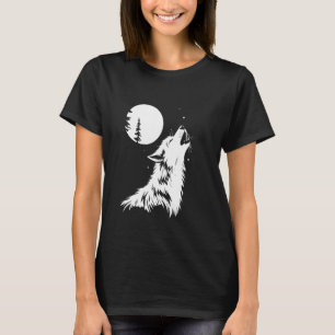 T-shirt Loup Graphique Hurlement Lune Forêt Nature Animal