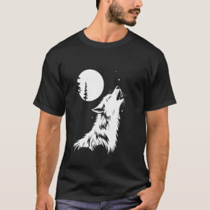 T-shirt Loup Graphique Hurlement Lune Forêt Nature Animal
