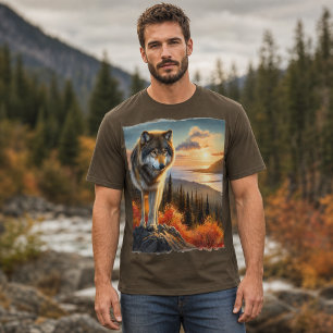 T-shirt Loup Gris d'Alaska Hommes Saison Automnale