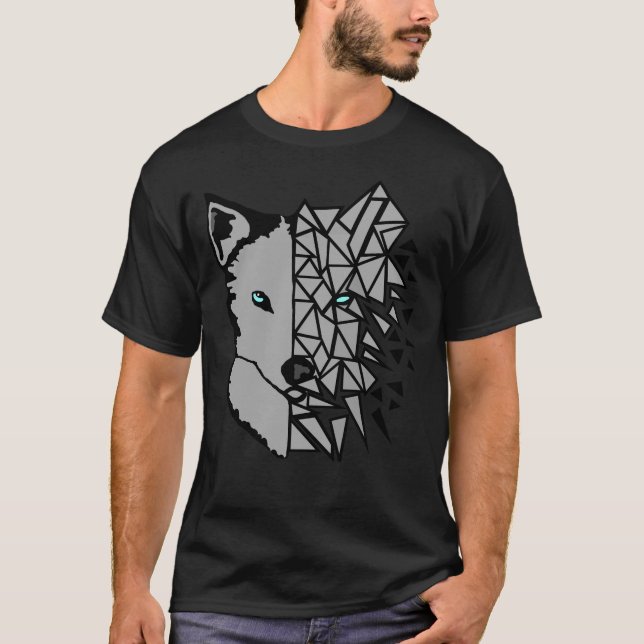 T-shirt Loup gris géométrique (Devant)