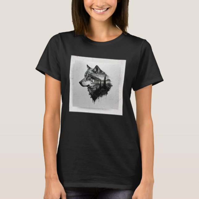 T-shirt Loup gris Peinture Splatter Guerrier Animal sauvag (Devant)
