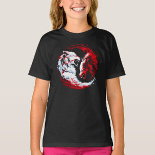 T-shirt Loup Guerrier Cosmique Rouge Blanc