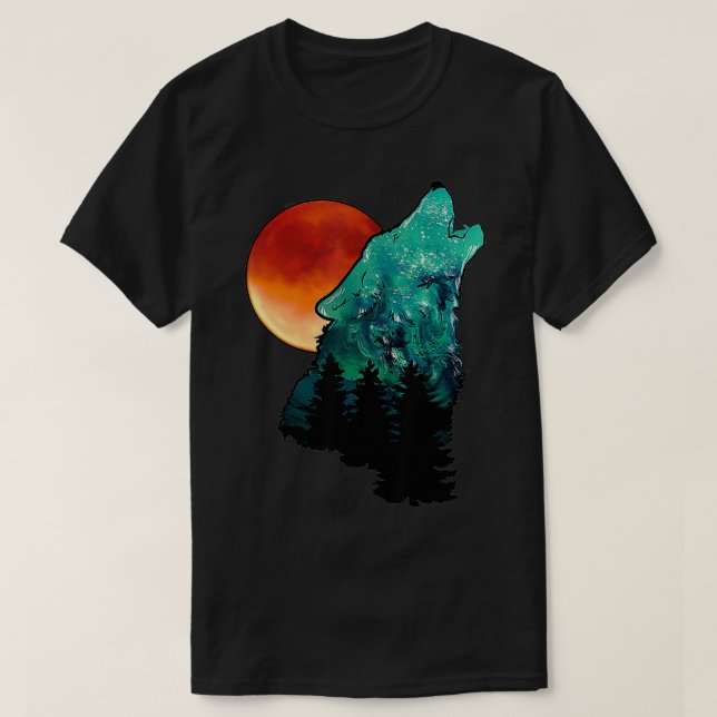 T-shirt Loup hurlant pour hommes Loup hurlant à la lune (Design devant)