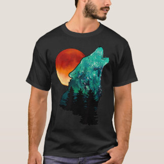 T-shirt Loup hurlant pour hommes Loup hurlant à la lune