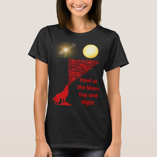 T-shirt loup hurlant sur un croquis de lune (Devant)