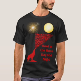 T-shirt loup hurlant sur un croquis de lune