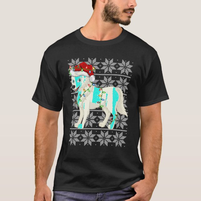 T-shirt Loup illuminations de Noël Père Noël Loup Loup Vil (Devant)