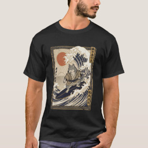 T-shirt Loup Japonais Drôle Surf Kanagawa Vague Samouraï