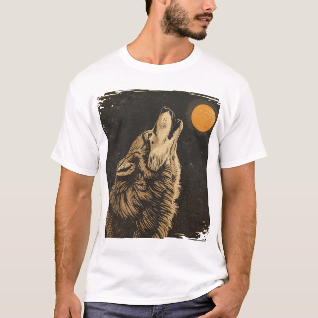 T-shirt Loup majestueux hurlant sur la lune (Devant)