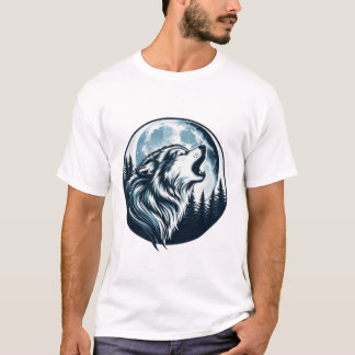 T-shirt Loup majestueux hurling à la Pleine lune