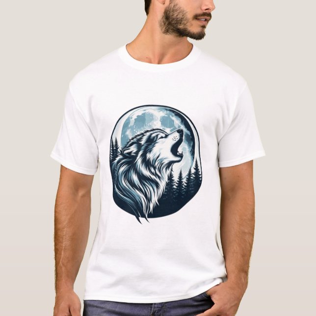 T-shirt Loup majestueux hurling à la Pleine lune (Devant)