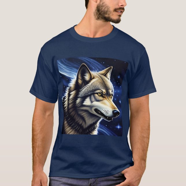 T-shirt Loup Majestueux Sous un Ciel Étoilé (Devant)