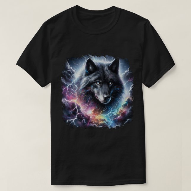 T-shirt Loup noir avec éclairs (Design devant)