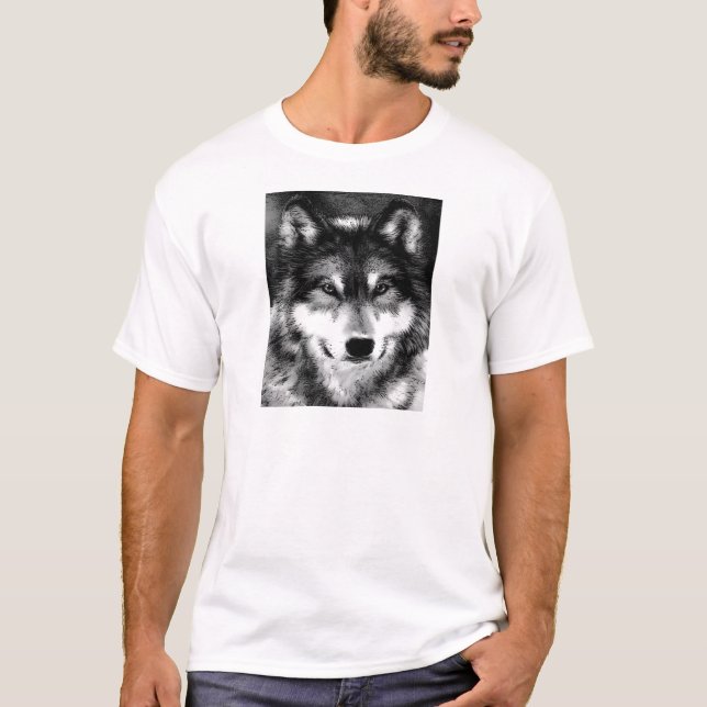 T-shirt Loup noir et blanc (Devant)