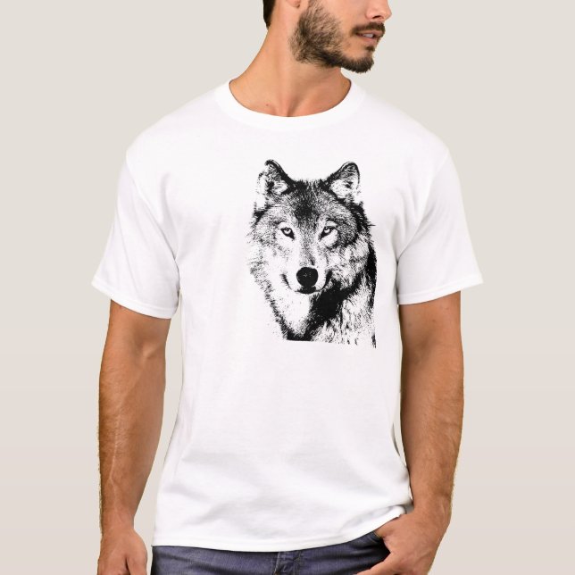 T-shirt Loup noir et blanc (Devant)