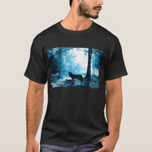 T-shirt Loup noir seul dans la forêt