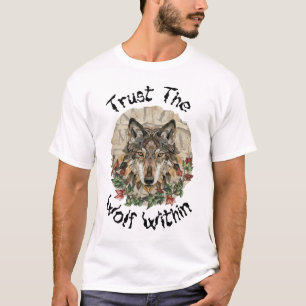 T-shirt Loup Orné Boho avec Feuilles